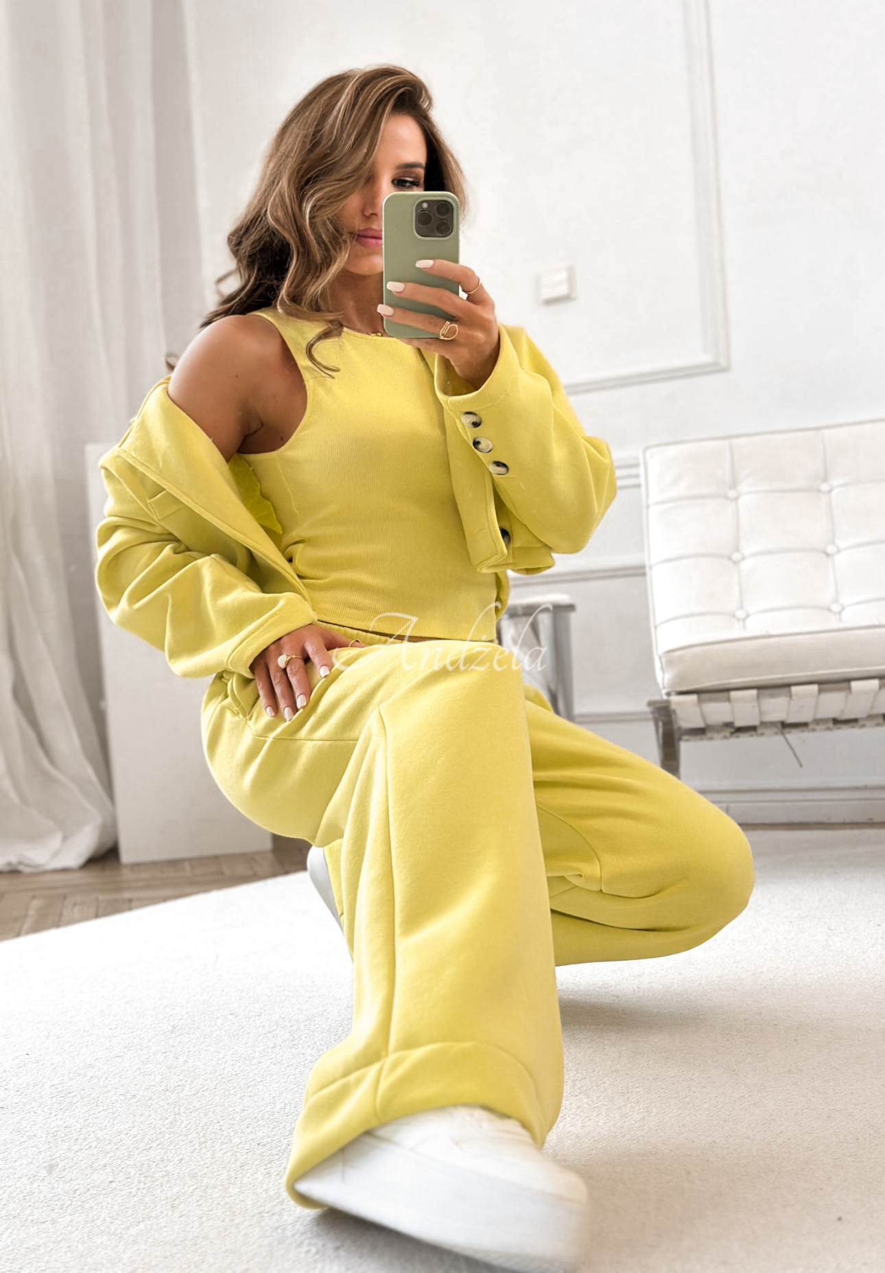 Cotton tracksuit set: jacket, pants, and 3-in-1 top Almost There lime green