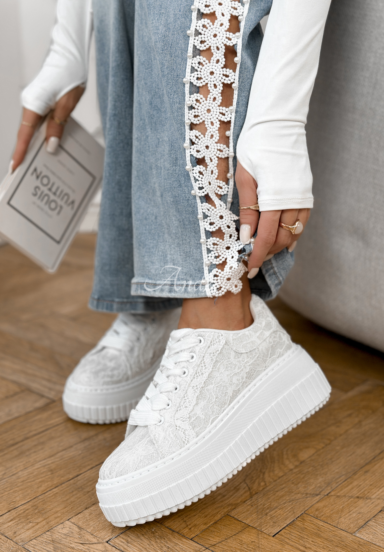 Shiny lace sneakers Don't Move white