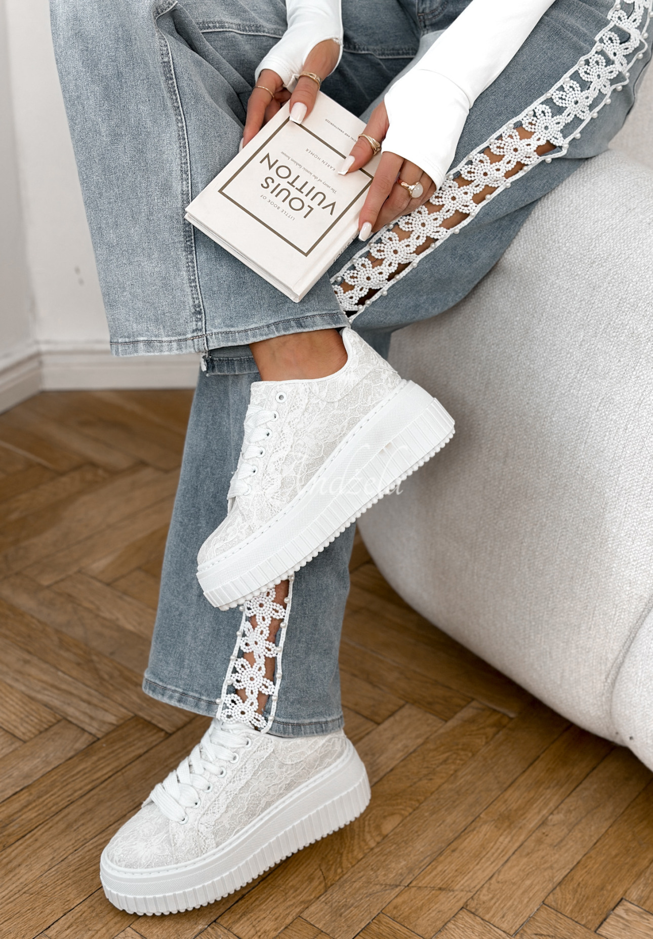 Shiny lace sneakers Don't Move white