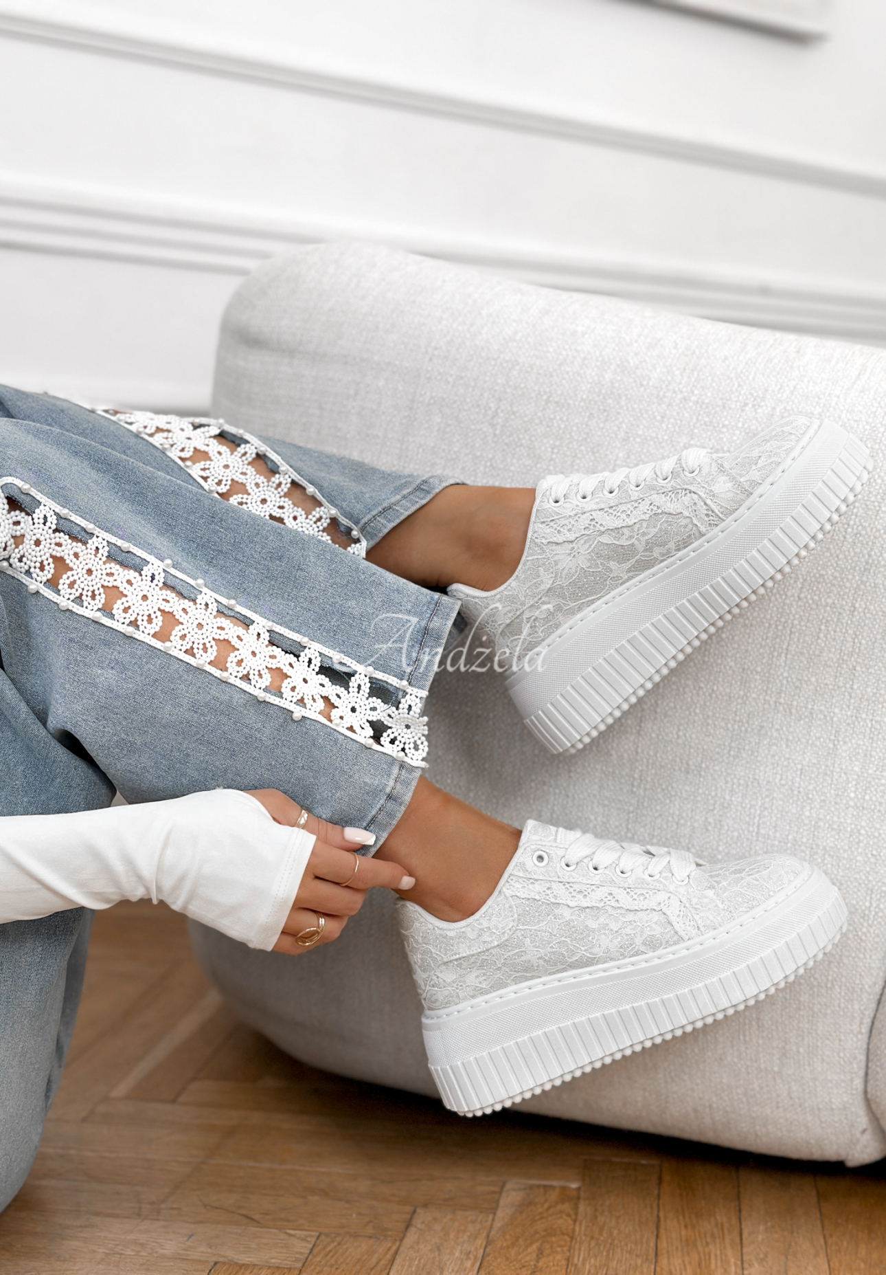 Shiny lace sneakers Don't Move white