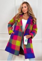 Płaszcz z kołnierzem w kratę Spring Sunrise fioletowo-żółty