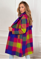 Płaszcz z kołnierzem w kratę Spring Sunrise fioletowo-żółty