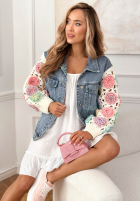 Jeansowa kurtka ze sweterkowymi rękawami Made Of Roses niebieska