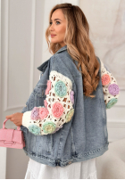 Jeansowa kurtka ze sweterkowymi rękawami Made Of Roses niebieska