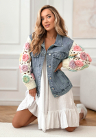 Jeansowa kurtka ze sweterkowymi rękawami Made Of Roses niebieska