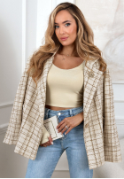 Tweedowy płaszcz w kratę Alive Again beżowy