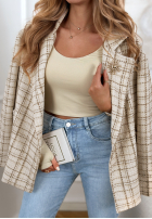 Tweedowy płaszcz w kratę Alive Again beżowy