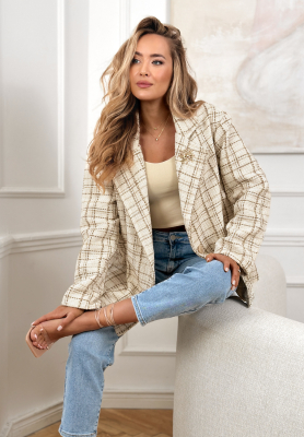 Alive Again beige tweed check jacket