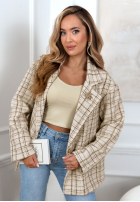 Tweedowy płaszcz w kratę Alive Again beżowy