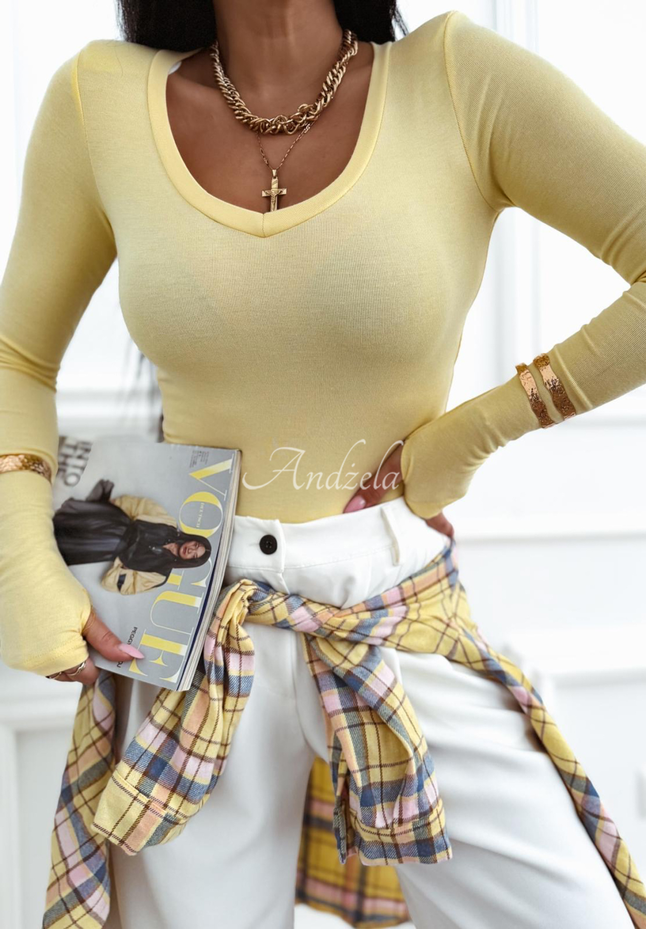 Wiskozowa bluzka z dekoltem The Last Time żółta