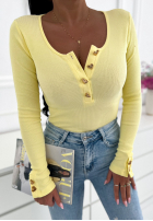 Bawełniana prążkowana bluzka z ozdobnymi guzikami Playdate żółta