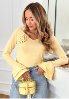 Bawełniana bluzka z różą i falbanką You Know Why żółta