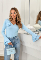 Bawełniana bluzka z różą i falbanką You Know Why błękitna