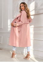 Długi płaszcz z paskiem Changing Of Seasons pudrowy róż