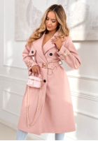 Długi płaszcz z paskiem Changing Of Seasons pudrowy róż