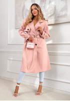 Długi płaszcz z paskiem Changing Of Seasons pudrowy róż