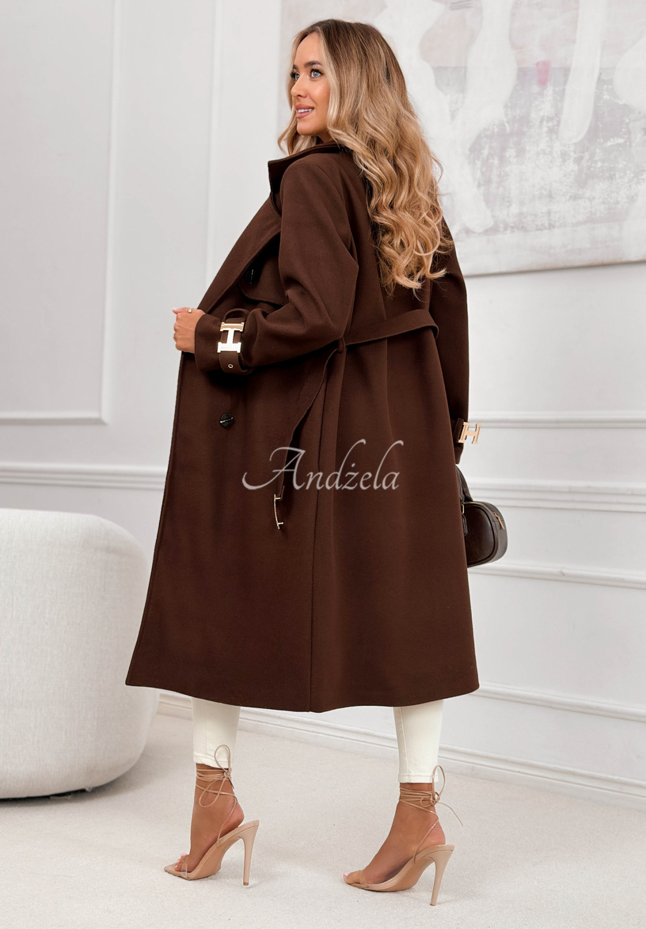 Changing Of Seasons chocolate brown long double-breasted coat with belt