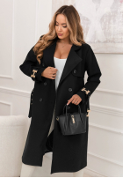 Długi płaszcz dwurzędowy z paskiem Changing Of Seasons czarny