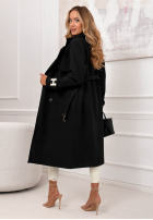 Długi płaszcz dwurzędowy z paskiem Changing Of Seasons czarny