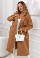 Długi płaszcz dwurzędowy z paskiem Changing Of Seasons camelowy