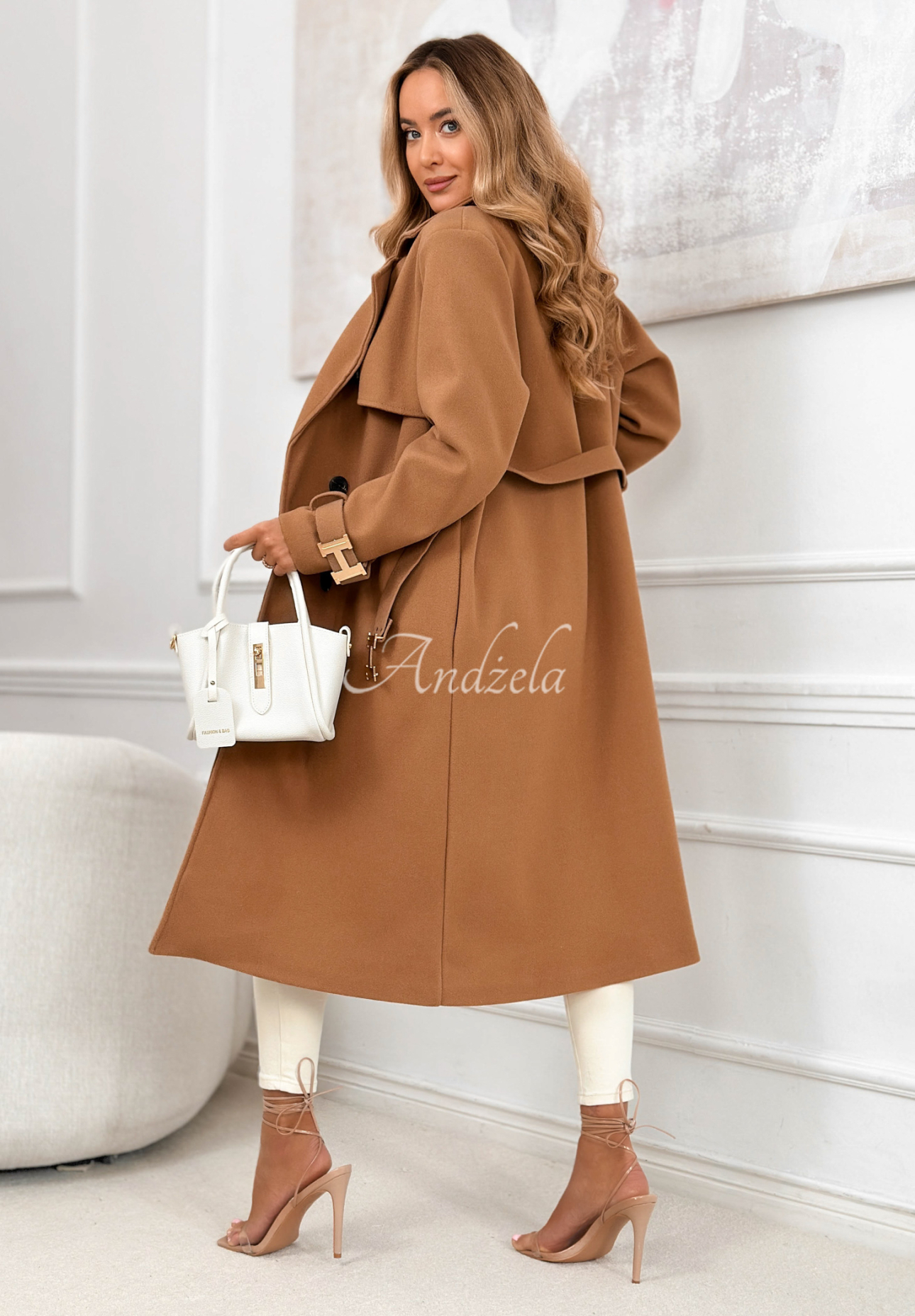 Long double-breasted coat with belt, Changing Of Seasons, camel