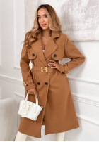 Długi płaszcz dwurzędowy z paskiem Changing Of Seasons camelowy