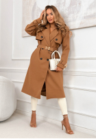 Długi płaszcz dwurzędowy z paskiem Changing Of Seasons camelowy