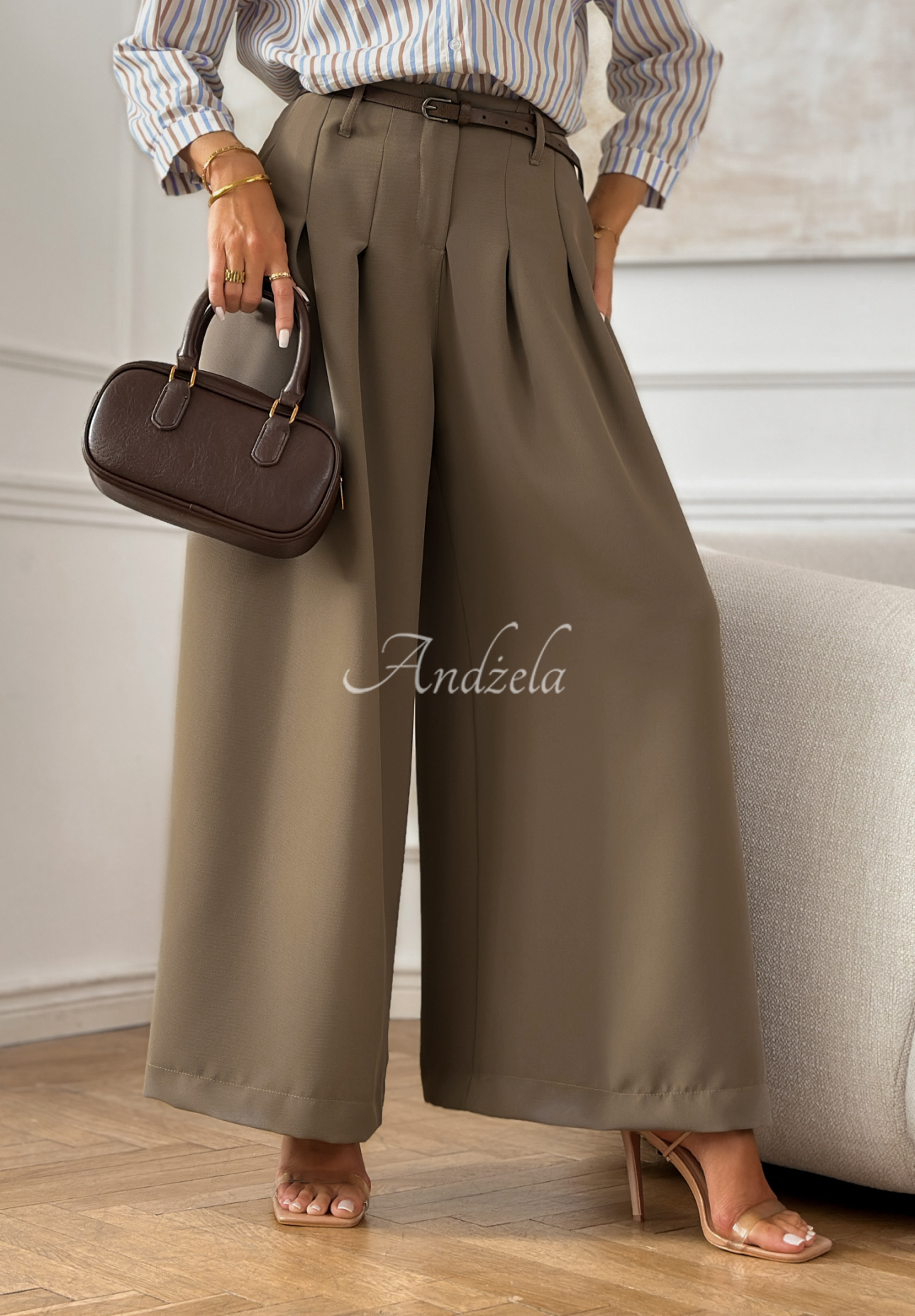 Elegant wide-leg pants with a belt Begin Doing mocha