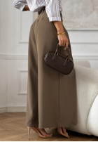 Eleganckie spodnie wide leg z paskiem Begin Doing mokka