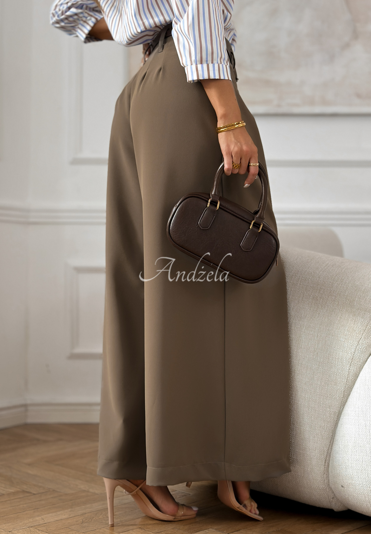 Elegant wide-leg pants with a belt Begin Doing mocha