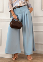 Eleganckie spodnie wide leg z paskiem Begin Doing błękitne