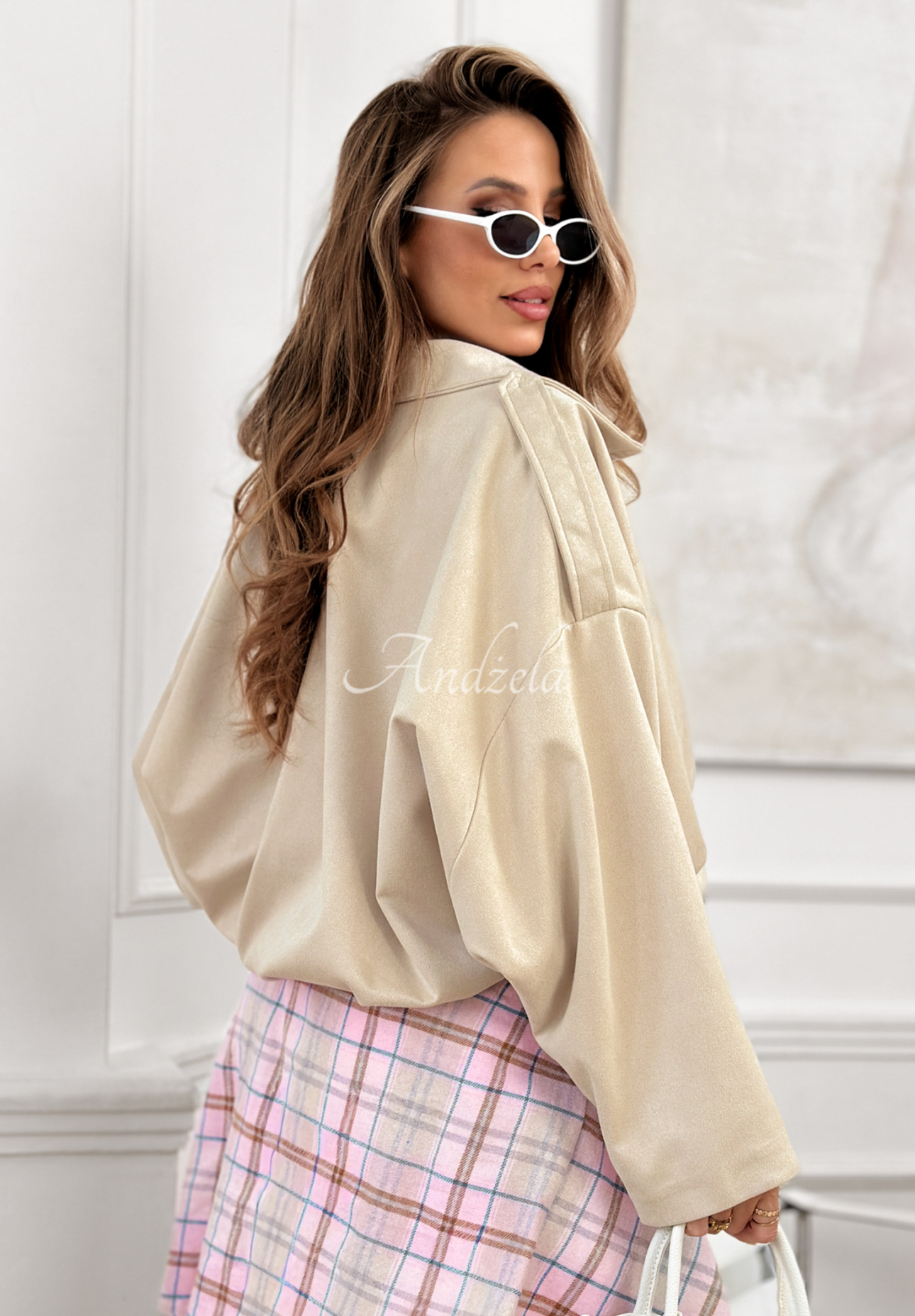 Early Season beige oversized suede bomber jacket