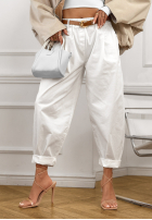 Spodnie jeansowe balloon z paskiem Only This Time ecru