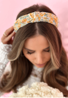 Kwiecista opaska na głowę z wiązaniem Floral Hair żółto-niebieska