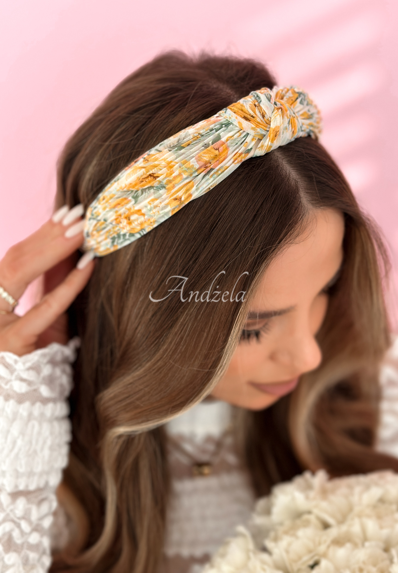 Kwiecista opaska na głowę z wiązaniem Floral Hair żółta