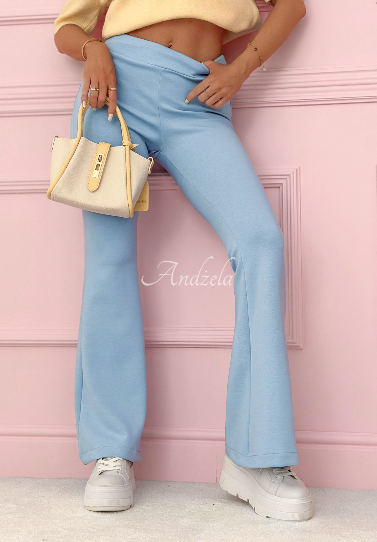 Legginsy dzwony z wiskozą New Season Baddie błękitne