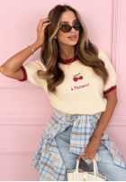 Sweter z haftowanymi wisienkami Cherry Pamour ecru