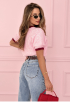 Sweter z haftowanymi wisienkami Cherry Pamour różowy