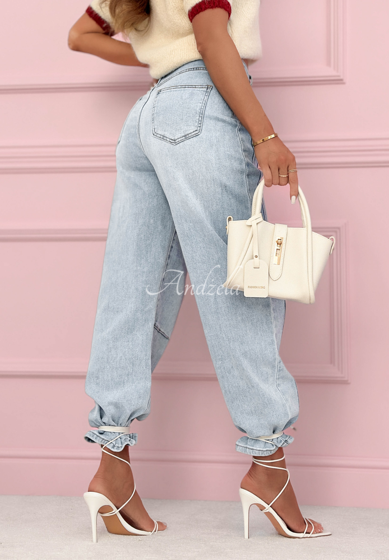 Spodnie jeansowe banana z przeszyciami As You Like niebieskie