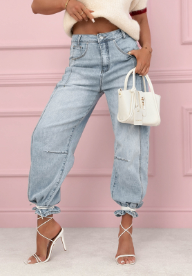 Spodnie jeansowe banana z przeszyciami As You Like niebieskie