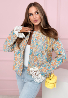 Żakardowa kurtka bomberka w kwiecisty wzór Floral Dream niebiesko-pomarańczowa