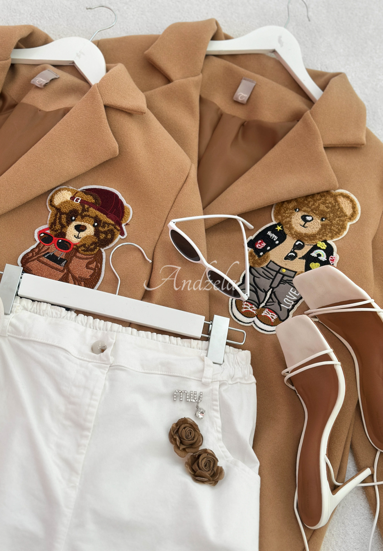 Długi płaszcz z misiem Mr Teddy Times camelowy