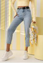 Just Because blue mom fit jeans with belt