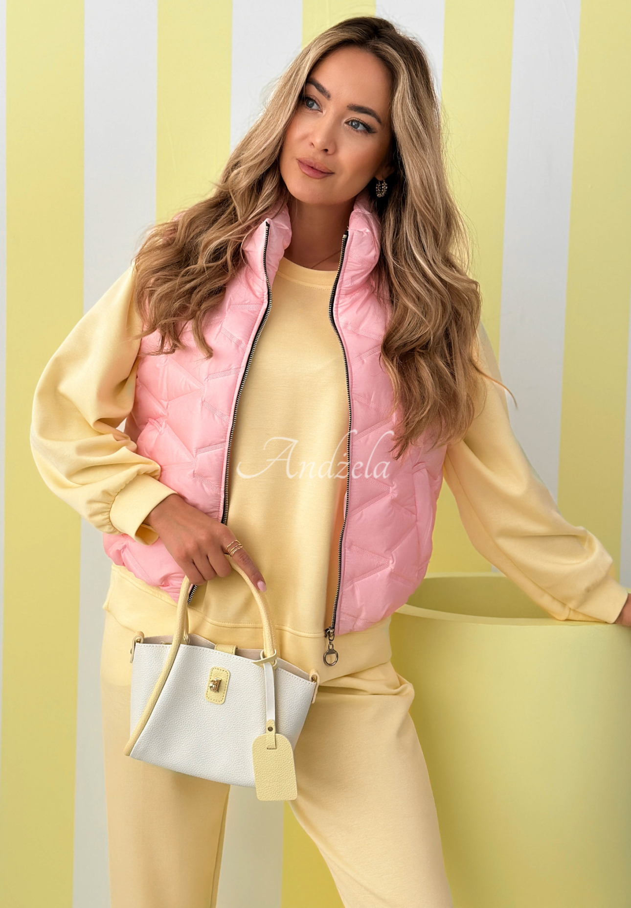 Short quilted vest Spring Cloud powder pink