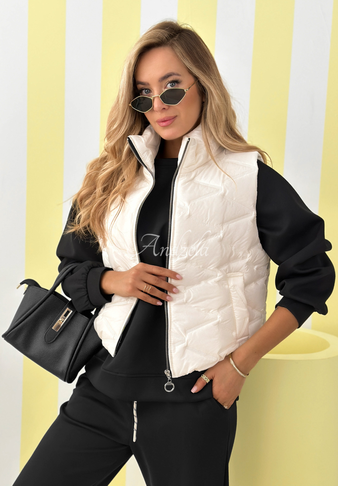 Short quilted vest Spring Cloud ecru