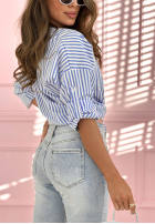 Bawełniana koszula w paski z różą Acapulco Rose biało-niebieska