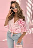 Cotton striped shirt with Acapulco Rose white and pink rose