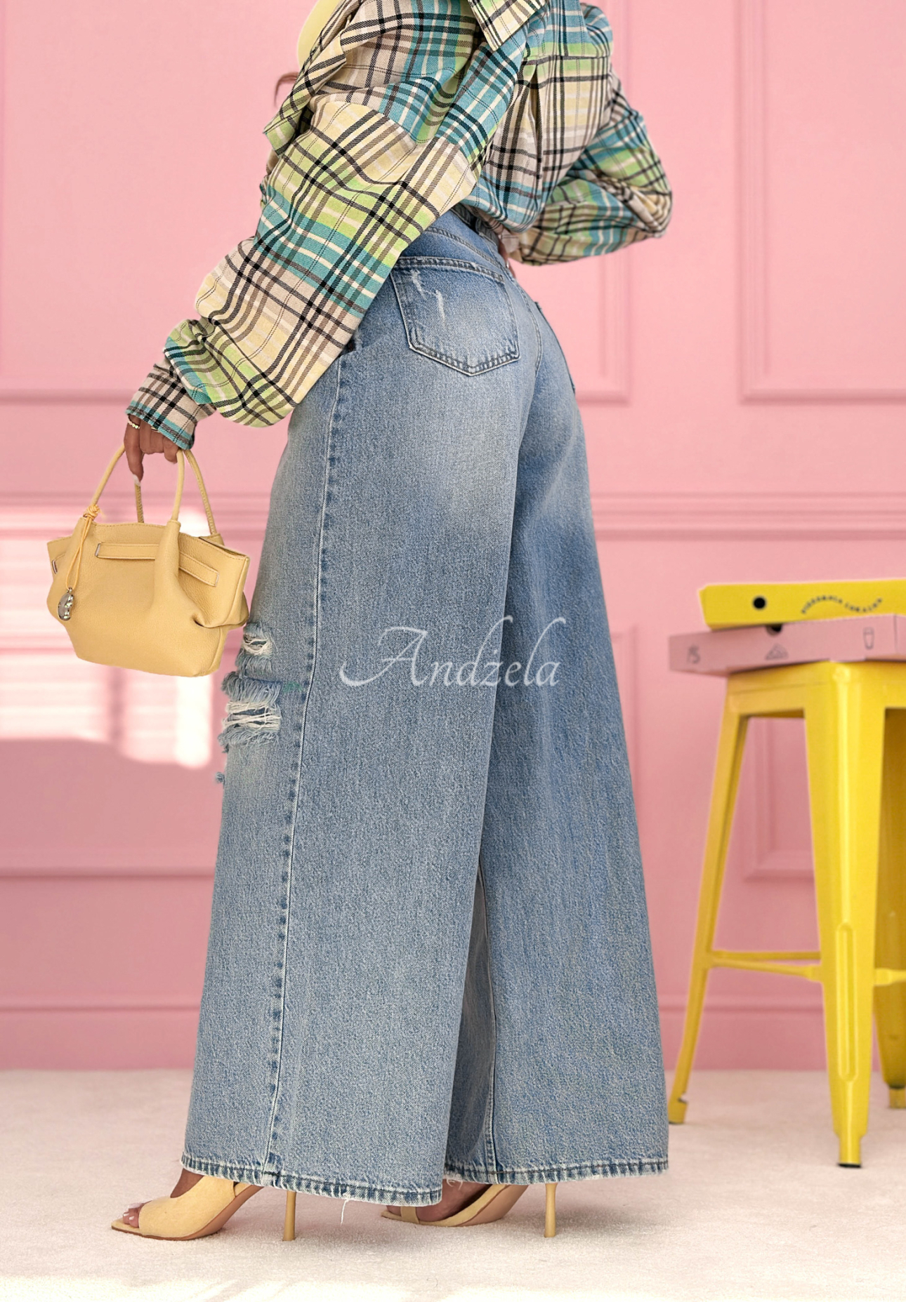 Nothing New blue wide-leg jeans with abrasions