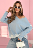 Bawełniana bluzka z koronką Softness And Lace błękitna