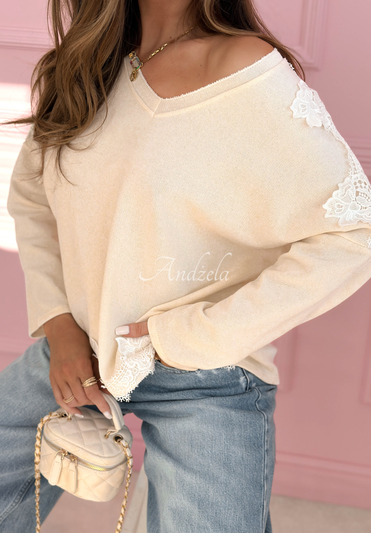 Cotton sweatshirt with lace Softness And Lace ecru